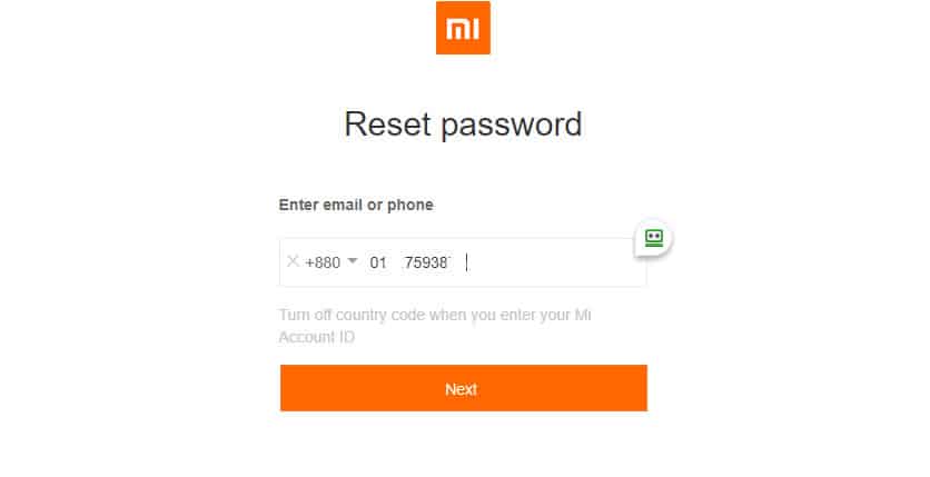 Input Mi Account Mi Password