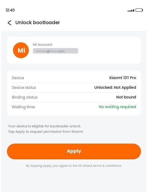 Xiaomi Hyperos Bootloader Unlock Apply